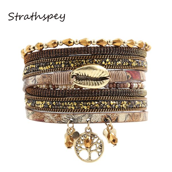 

double wrap pendant rhinestone pu leather metal lips accessory four layers handcraft magnetic clasp bracelets beads lady, Golden;silver