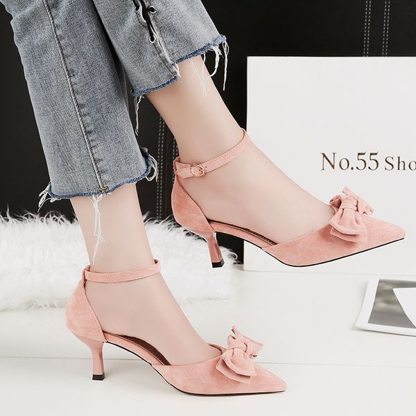 

new products hipster high heel shoes girl's thin heeled 2019 new style evening show low heel 3 cm straight-line buckle closed-to, Black