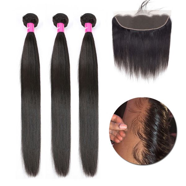 

human hair bundles with closure straight body deep water wave brazilian virgin hair 3 weave bundles weft with lace closure, Black