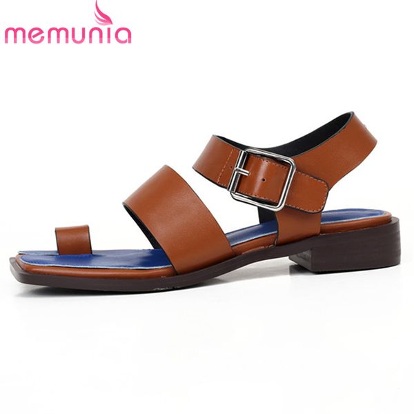 

memunia 2020 new arrive genuine leather sandals women shoes buckle mixed colors fashion low heel casual shoes ladies sandals, Black