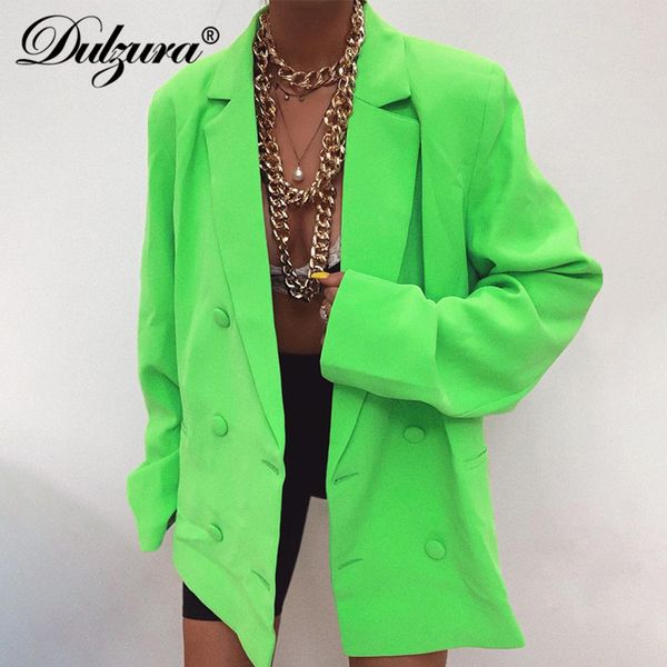 

dulzura women blazer coats causal office long jacket outwear solid pocket slit button streetwear clothes 2019 autumn winter, White;black