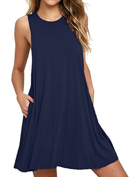 

iandroiy women's sleeveless pocket casual loose t-shirt dress, Black;gray