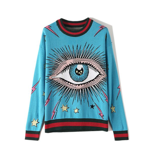 

explosion sweater 2019 autumn new fashion temperament round neck pullover knit eye pattern loose women's sweater size s-l, White;black