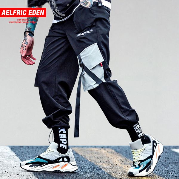 

aelfric eden pockets cargo pants mens casual harem joggers baggy harajuku streetwear hip hop fashion swag tactical trousers kj64, Black
