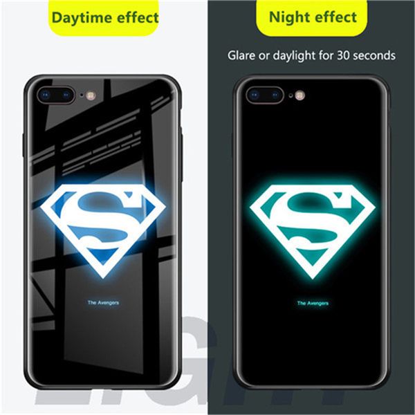 

marvel avenger batman spiderman luminous case for iphone 11 pro max xs max xr noctilucous glass case for iphone 8 7 plus 6s