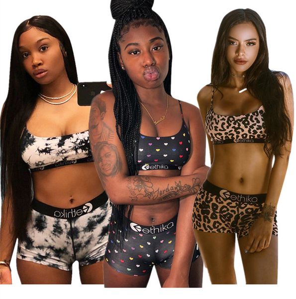 

women design swimwear trendy print swimsuit sleeveless vest tanks + shorts two piece outfits summer girls bikini suit bodycon clothing s-xl, Blue