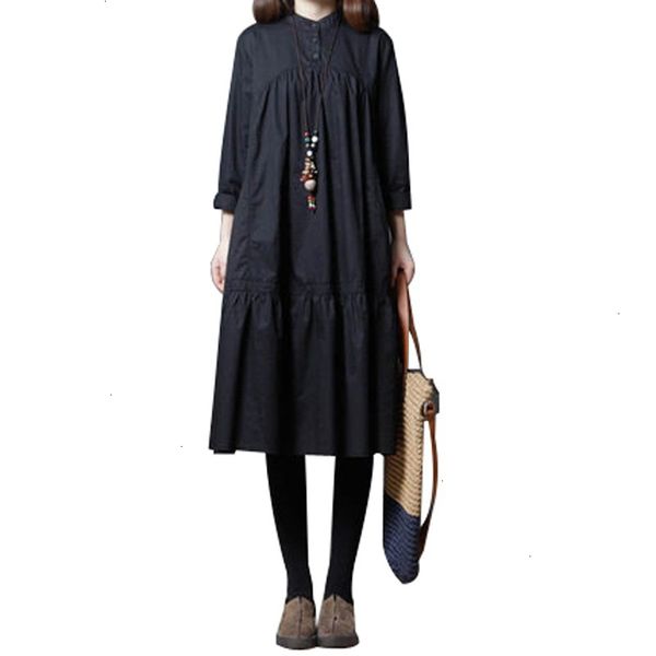 

women dresses women clothing 2019 new spring autumn women dress cotton linen vintage loose long sleeve solid office dress vestidos robe, Black;gray