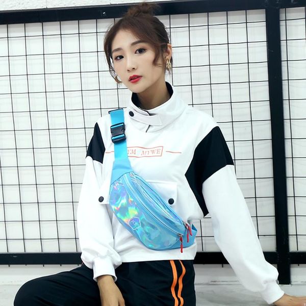 

женщины мода голографической fanny сумка лазерной pu грудь crossbody bum талия пакеты pochete женщина талия обновление лазерного кармана