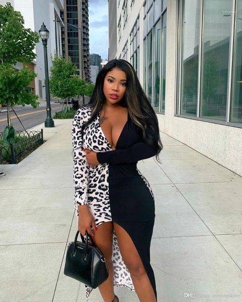 

dress sheath patchwork femal vestidoes split up designer dressing women leopard bodycon, Black;gray