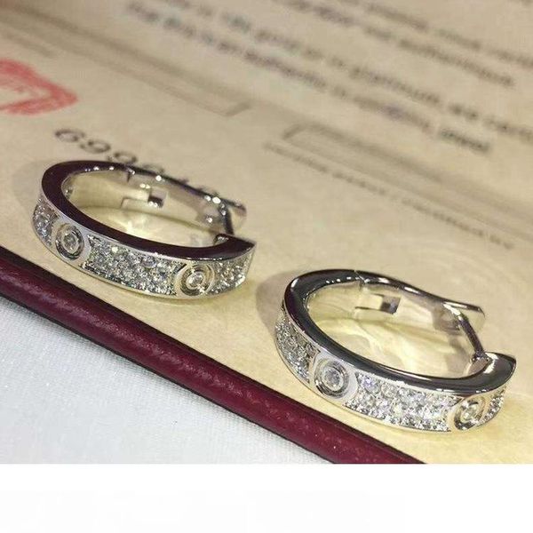 

new fashion jewerly famous brand fashion stud titanium steel thread earrings 18k gold plated stainless steel classical love gem earrings for, Golden;silver