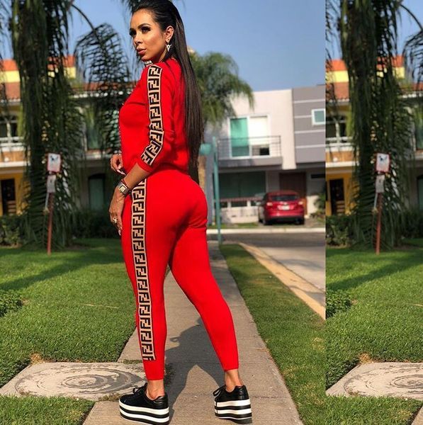 

2020 new europe and the new women's sequins decals elastic letters webbing sports and leisure two-piece #5, White