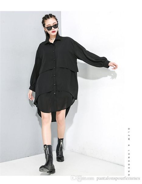 

early spring designer woemns new long sleeved shirt fashion irregular stitching long shirt skirt, White