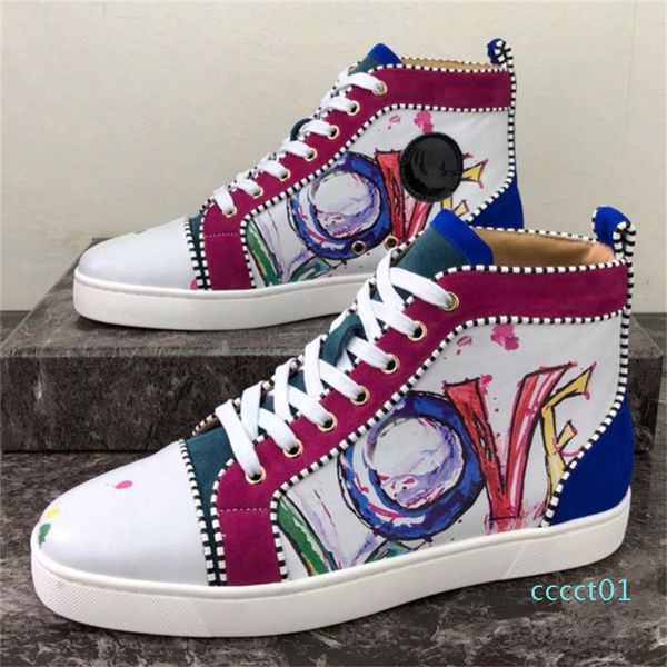 

2019 men women casual shoes designer red bottom studded spikes fashion insider sneakers black red white leather high size34-48 s1 ct01