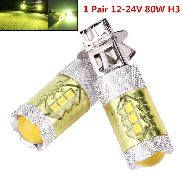 

1 pair /2pcs 12-24v 80w h3 16smd led yellow car fog light lamp bulbs