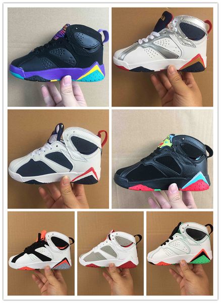 

boy girl shoes chicago jd 7s basketball shoes ovo white gym red grey taxi suede game running sports kids shoes eur size 28-35, Black