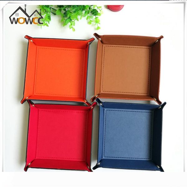 

1pc pu leather valet coin key trinket tray dice rolling tray for serving collapsible key wallet coin box storage box bins