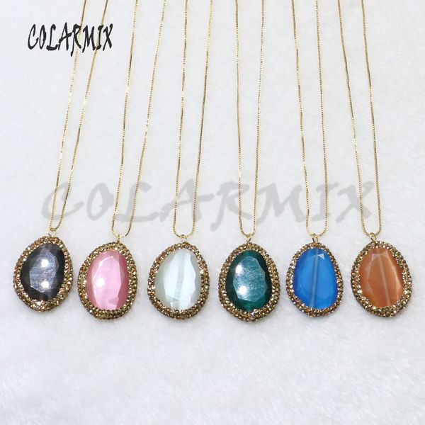 

10 strand natural stone necklacefaceted cat eye pendant necklace jewelry stone necklace gems gift for women 9078, Silver