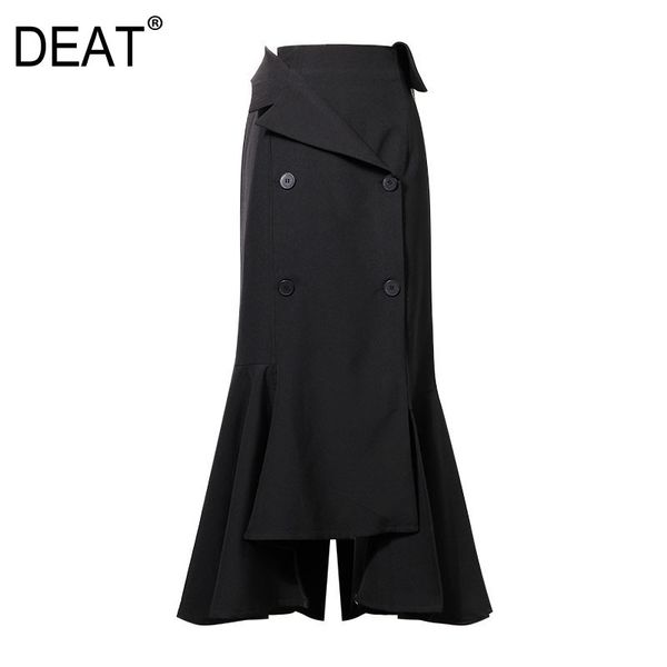 

deat] 2019 new spring high waist black irregular split joint double breasted half-body skirt women fashion tide jg89