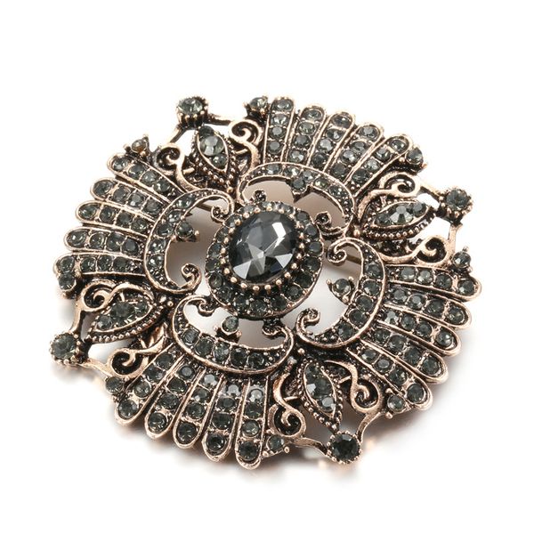 

bohemian women's vintage hollow brooch antique gold alloy inlay rhinestone independent package valentine's christmas gift, Gray