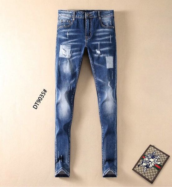 

d2 дизайнер роскошного мужских джинсов прилива бренд высокого качества ковбойских брюки мода белых царапины тонких кнопки рок возрождение ог, Blue