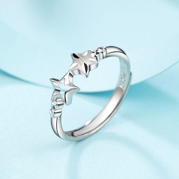 

trendy glossy 2 star carve platinum white real solid genuine gold pt950 rings bands for women fancy upscale jewelry party gift, Golden;silver