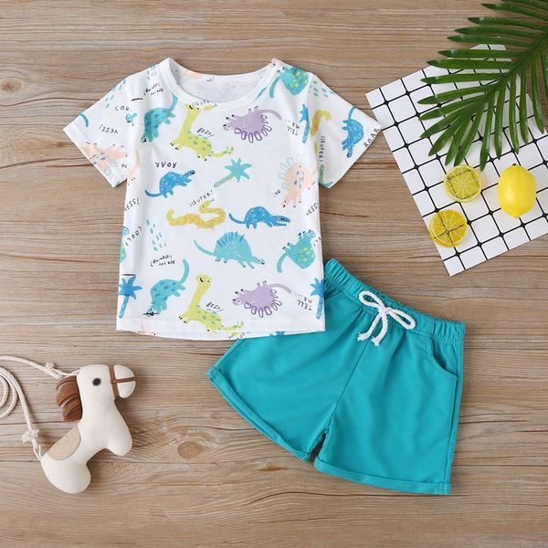 

summer newborn clothing sets summer baby clothes for boys & girls cotton dinosaur print baby sets 0-6y child clothes 2pcs, White