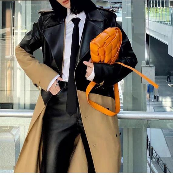 

2020 new style genuine leather square sling bag weaving chain pillow bag women's shoulder handbag handag