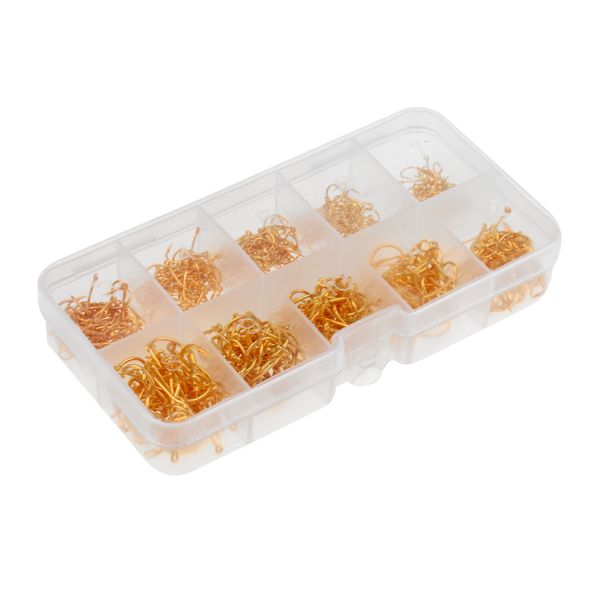 

600 piece 3# -12# gold fishing hook fishing lures baits hooks come with hole clear fishing tackle storage box