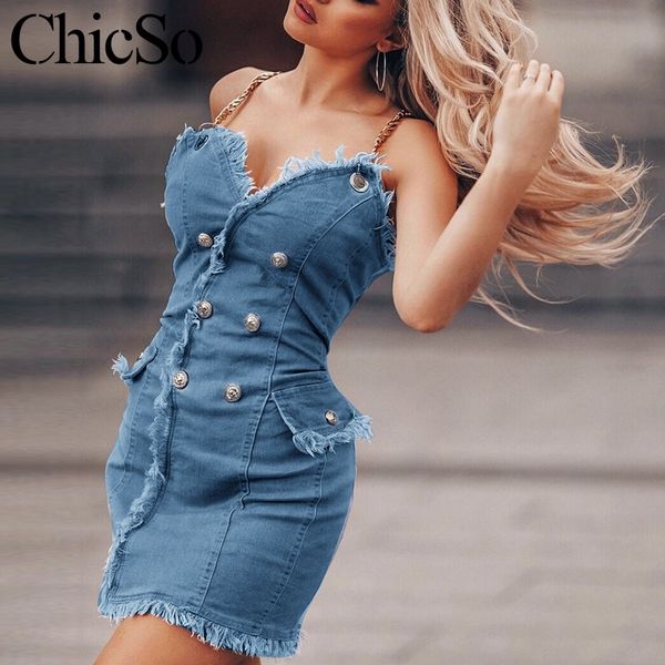 

missychilli chain denim mini blue dress women tassel jean short dress spring summer streetwear club party dress vestidos, Black;gray