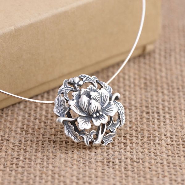 

fnj 925 silver flower pendant vintage 100% pure s990 solid thai silver pendants for women men jewelry making