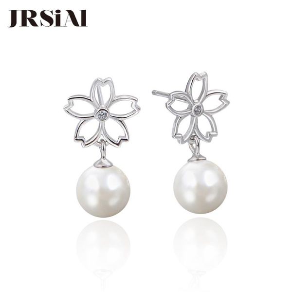 

jrsial 925 sterling silver jewelry freshwater pearl earring korean fashion zircon earring short woman bead, Golden;silver