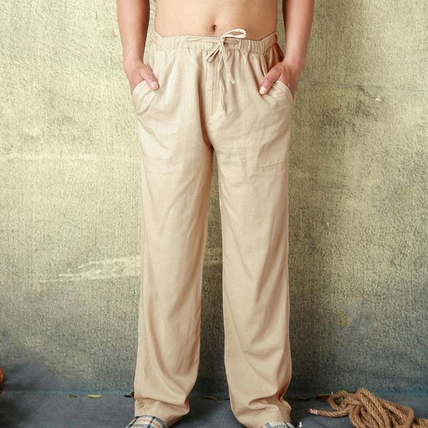

men spring china style cotton linen thin oversized long pant male casual solid color middle rise trousers with belt stripe, Black