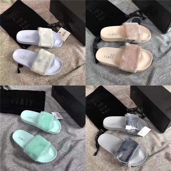 

ethel anderson vrouwen slippers slides fashion plus echt vossenbont flip flops zomer bont platte sandalen schoenen selling#814, Black