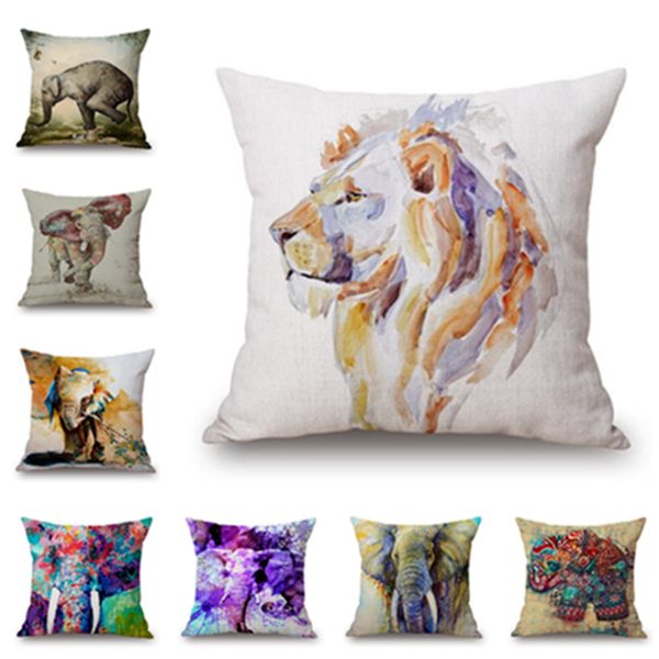 

the latest fashion ink painting pillow case elephant cotton hug pillowcase home sofa cushion cover t7i5050
