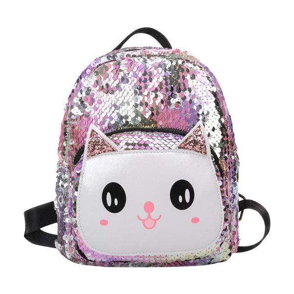 

sequins cat backpacks women pu mochila bling rucksack glitter teenager girls travel shoulder bags school bag sequin bolsas mujer