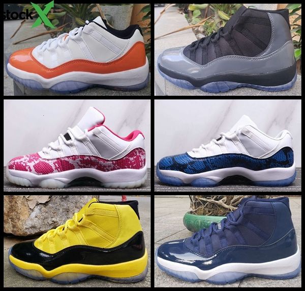 

новые 11 11s мужские баскетбольные туфли с низким wmns розовый синий змеиная кожа желтый черный оранжевый тренеры спортивные дизайнерские ко