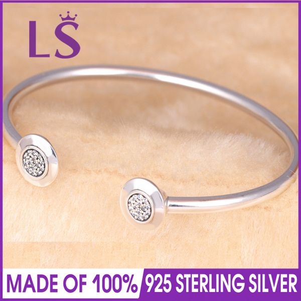 

ls real 925 sterling silver bangle pan signature with crystal open bracelet bangle fit women bead charm diy jewelry, Black
