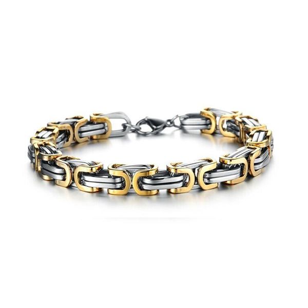 

al por mayor de acero inoxidable hombres encanto byzantium pulsera en cadena de eslabones de mano accesorios para hombres pulseras hip hop, Golden;silver