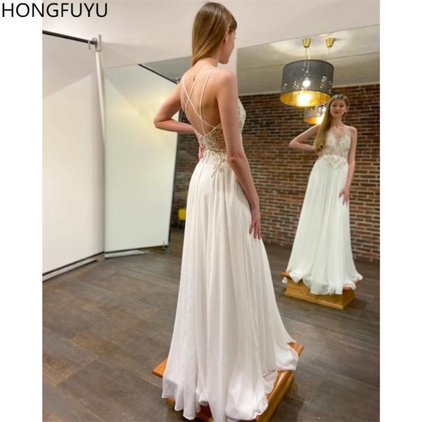 

hongfuyu beading sheer deep v-neck prom evening dresses long double straps chiffon a-line formal gowns vestido de noche, White;black