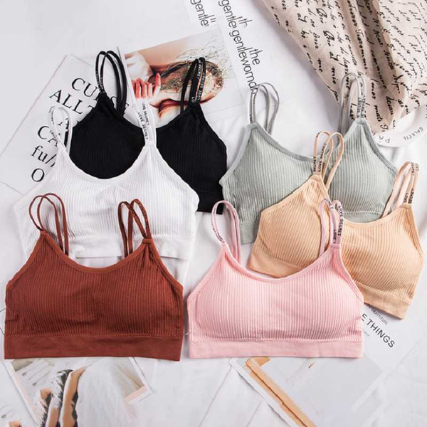 

threaded beauty back letter double shoulder strap threaded beauty back wrapped chest female vest style bra underwear women, Black;white