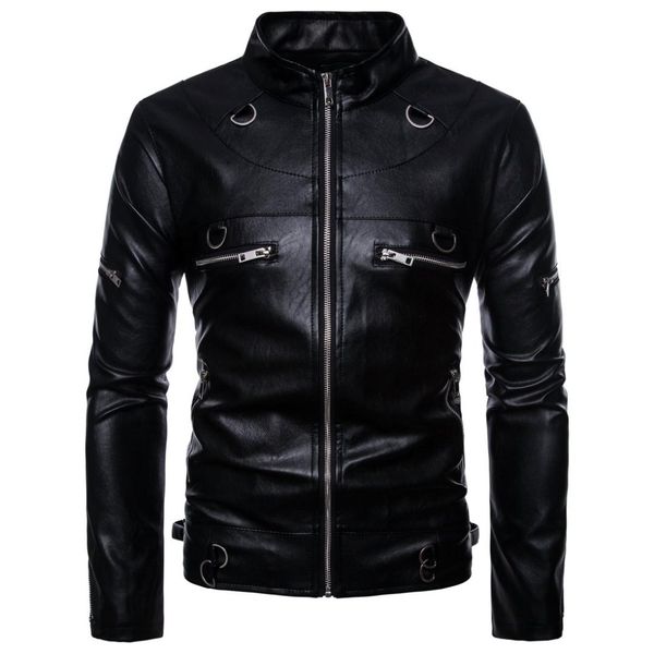

2019 fashion type men's locomotive pull windbreaker pu leather suit s-xxl sizes handsome pu leather jacket coat men, Black