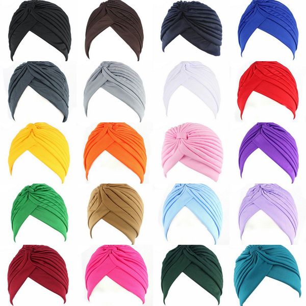 Commercio all'ingrosso donna uomo poliestere indiano berretti elastico turbante cappello fascia pieghettato avvolgere la testa primavera estate beach party cappellino 1 dozzina 12 cappelli