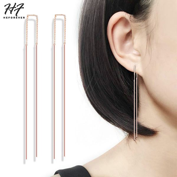 

new arrival rose gold color unique style long dangle ear line engagement earrings fashion jewelry for women ale e789, Silver
