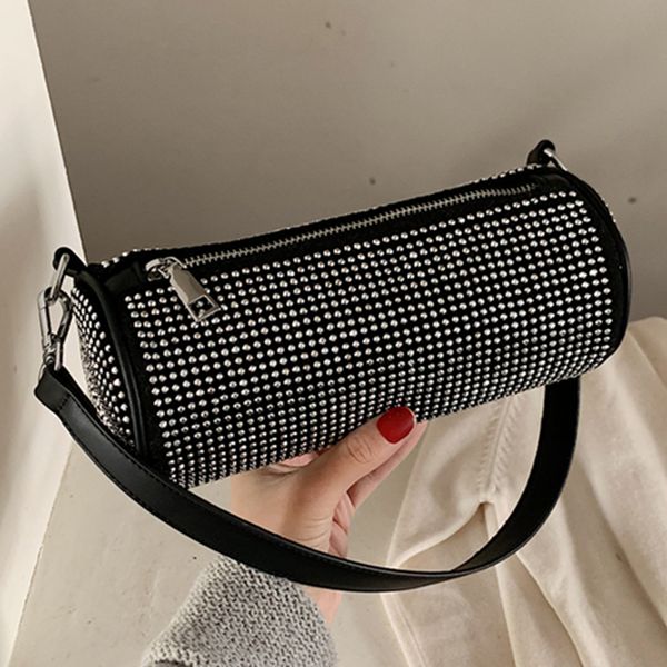 

2019 new women cylindrical shoulder bag designer leather messenger bag fashion rivet decoration solid color handbag