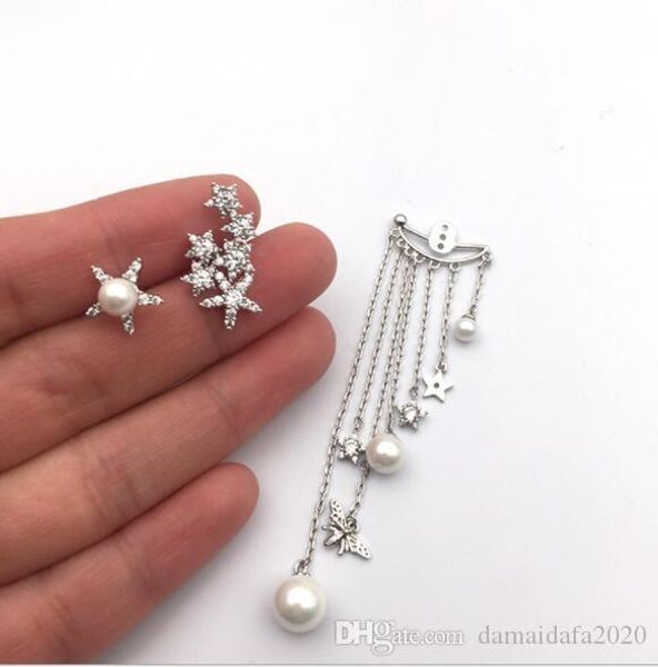 

fashion new big name creative design f pearl letter earrings chain earrings asymmetric sweet temperament personality hipster, White