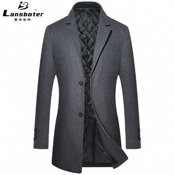 

brand men's autumn and winter woolen coat men's thick slim long cashmere coat woolen casual warm jacket, Black