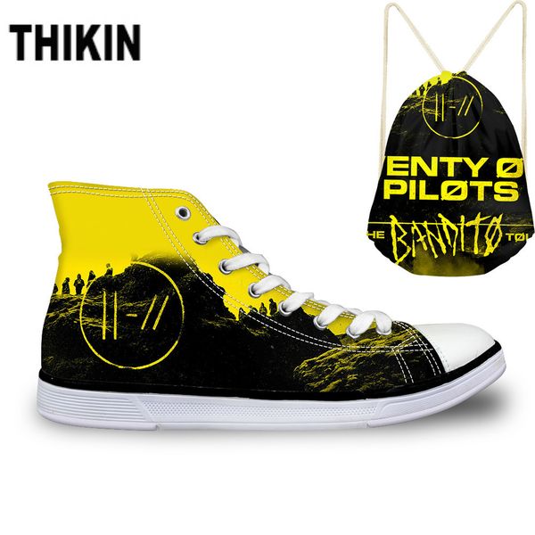 

thikin twenty one pilots pattern canvas shoes lace up cool print fashion breathable ladies high vulcanize shoes y200424, Black