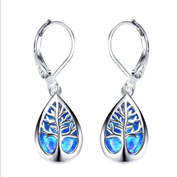 

wholesale 10 pairs silver plated water drop many colors opalite opal dangle earrings for women tree of life jewelry