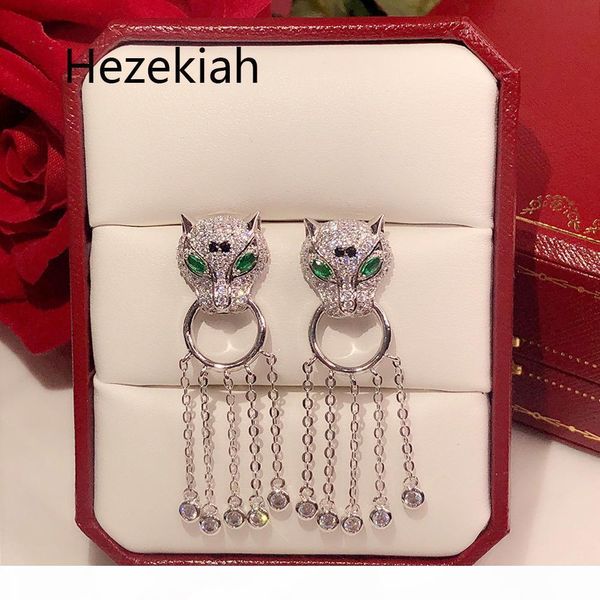 

hezekiah s925 tremella needle leopard tassels earrings luxurious full drilling banquet eardrop french quality dance, Golden