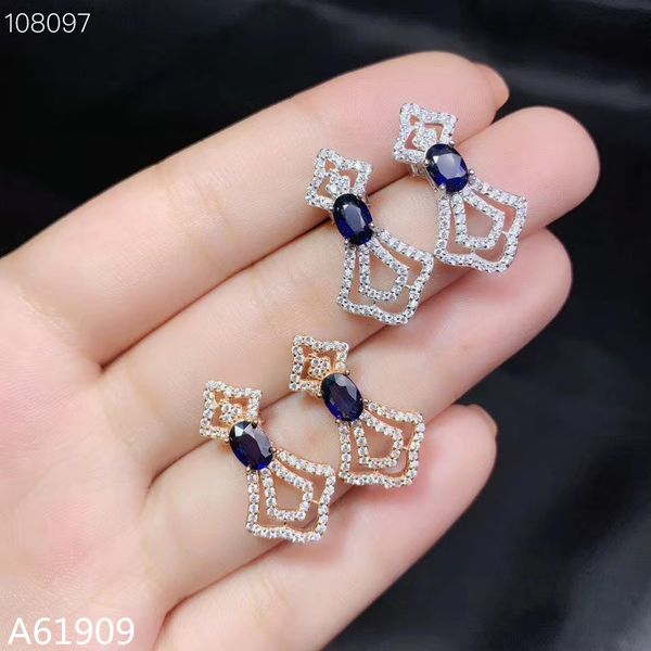 

kjjeaxcmy supporting detection 925 sterling silver inlaid with natural sapphire female earrings for testing, Golden;silver